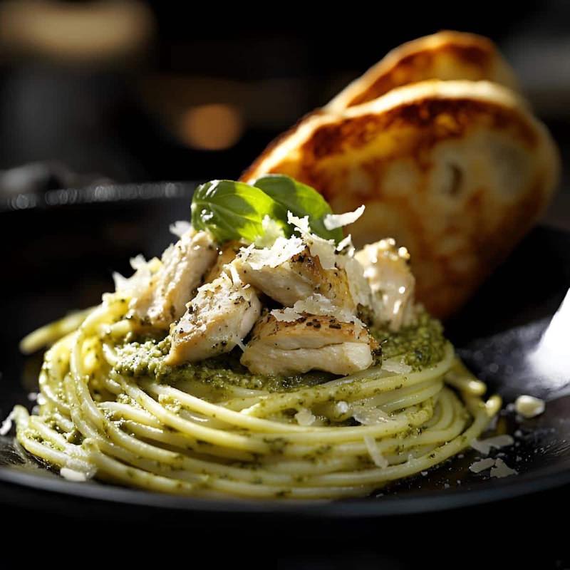 Basil Pesto Pasta with Chicken (Spaghetti)