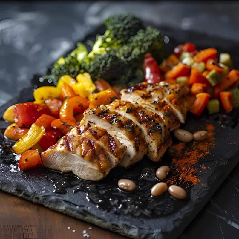 MCBC high-protein roasted chicken and vegetable platter
